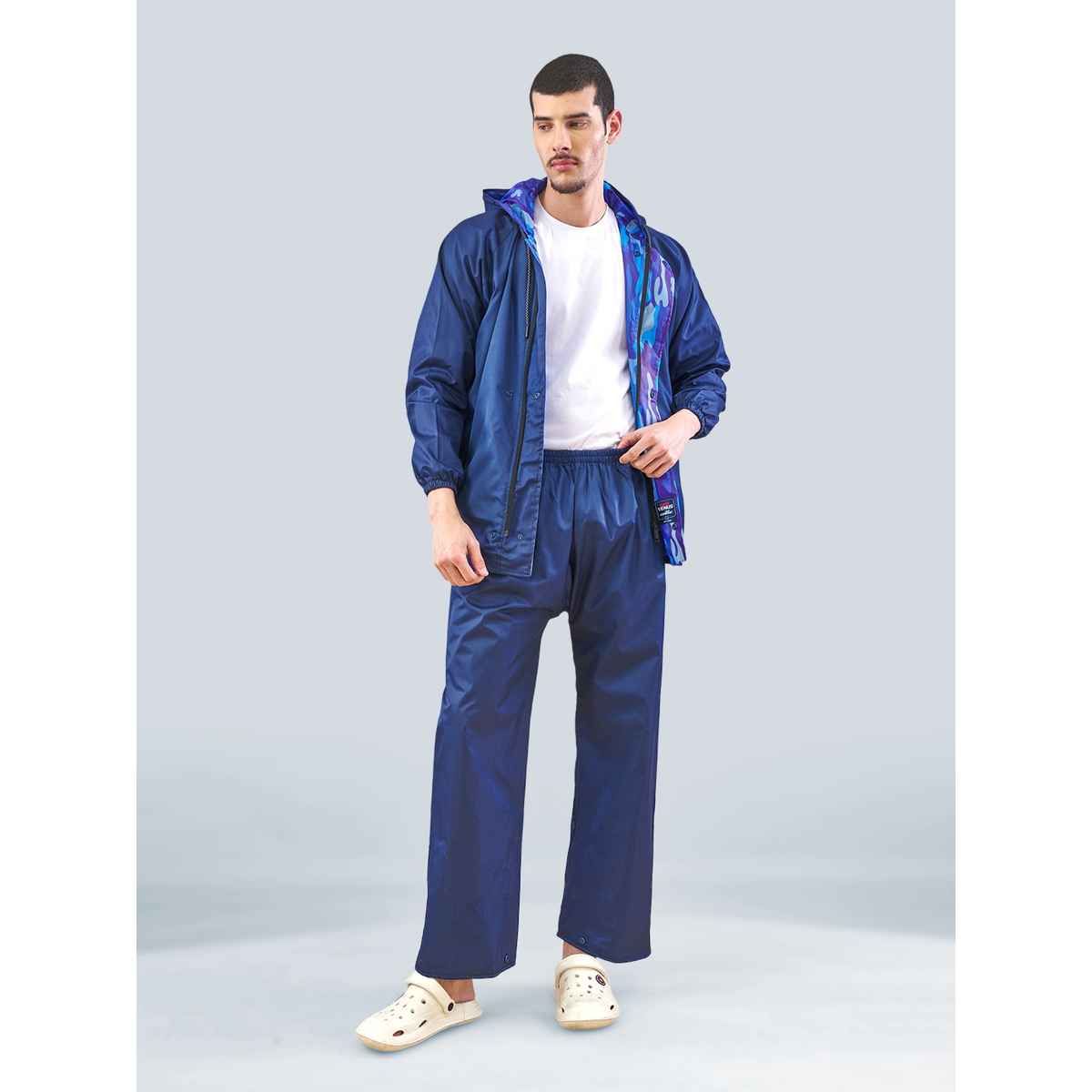 Lux Venus Lightweight Hooded Reversible Raincoat for Men With Waterproof Pant - Navy | 3XL