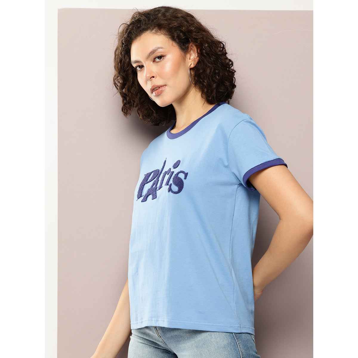 Dillinger Women's Boxy Regular Embroidery Crew Neck T-shirt | Blue - M