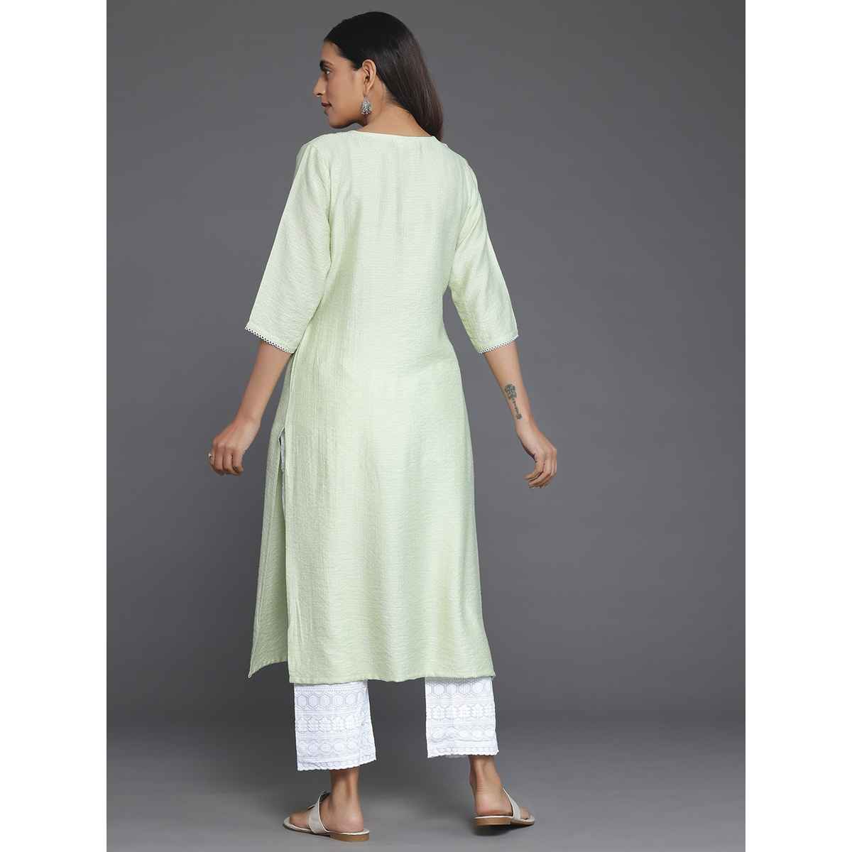 Libas Women's Green Yoke Design Silk Straight Kurta | S