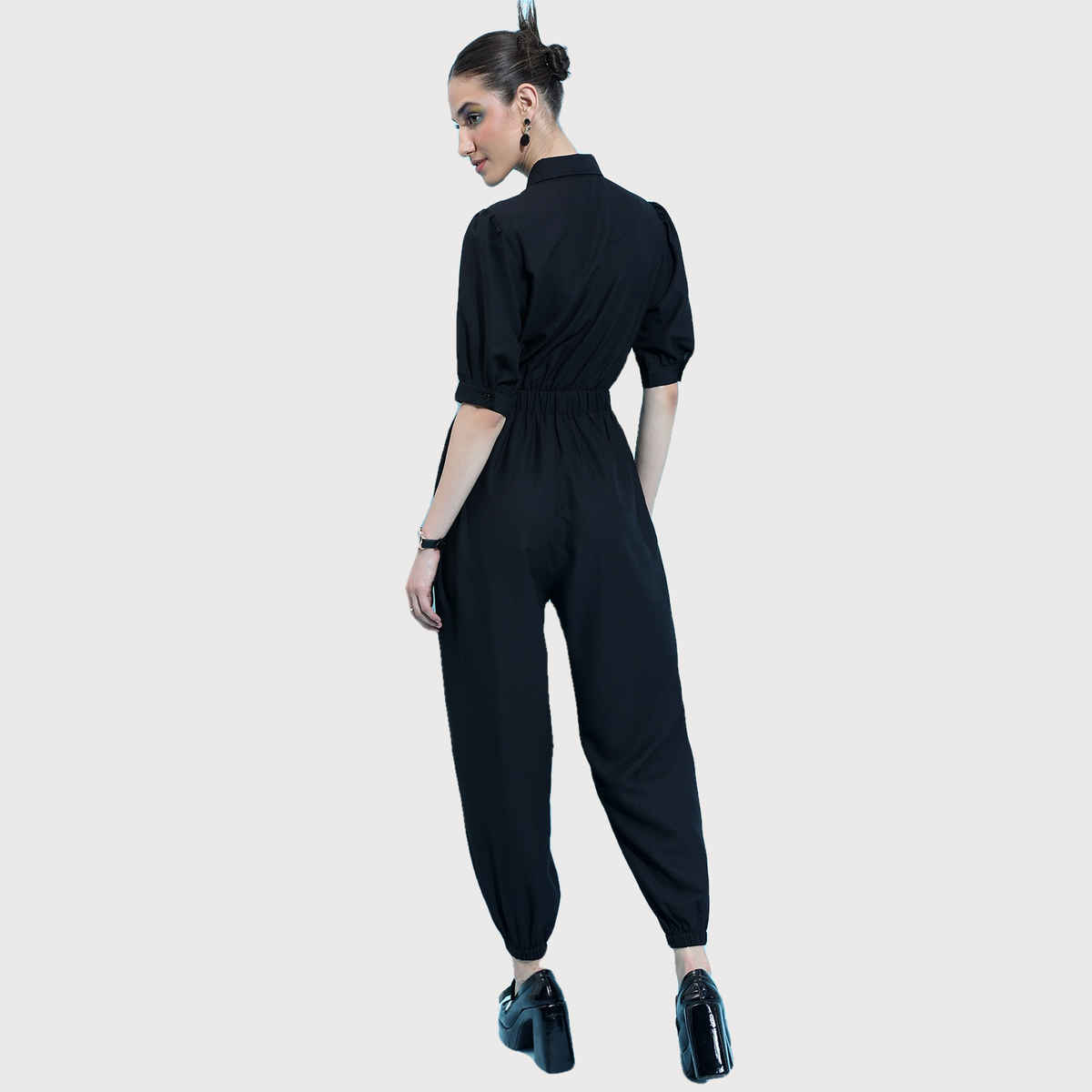 Ketch Women's Shirt Collar Basic Jumpsuit | Black - L