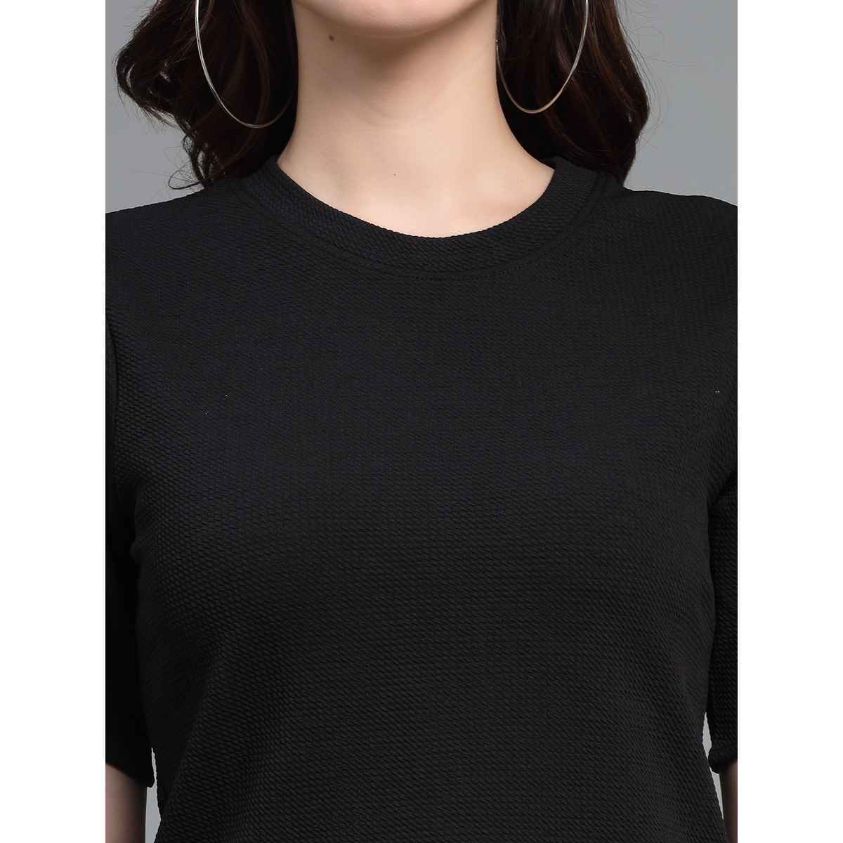 Style Quotient Women Black Poly Knit Smart Casual Top | S | AW23SQDIVINE - Black