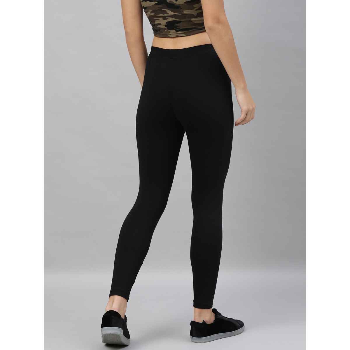 Kryptic Women's Cotton Stretch Solid Ankle Length Legging | Black - S