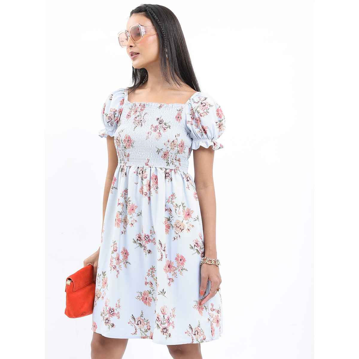 Ketch Women Floral Printed Dress | Light Blue | L