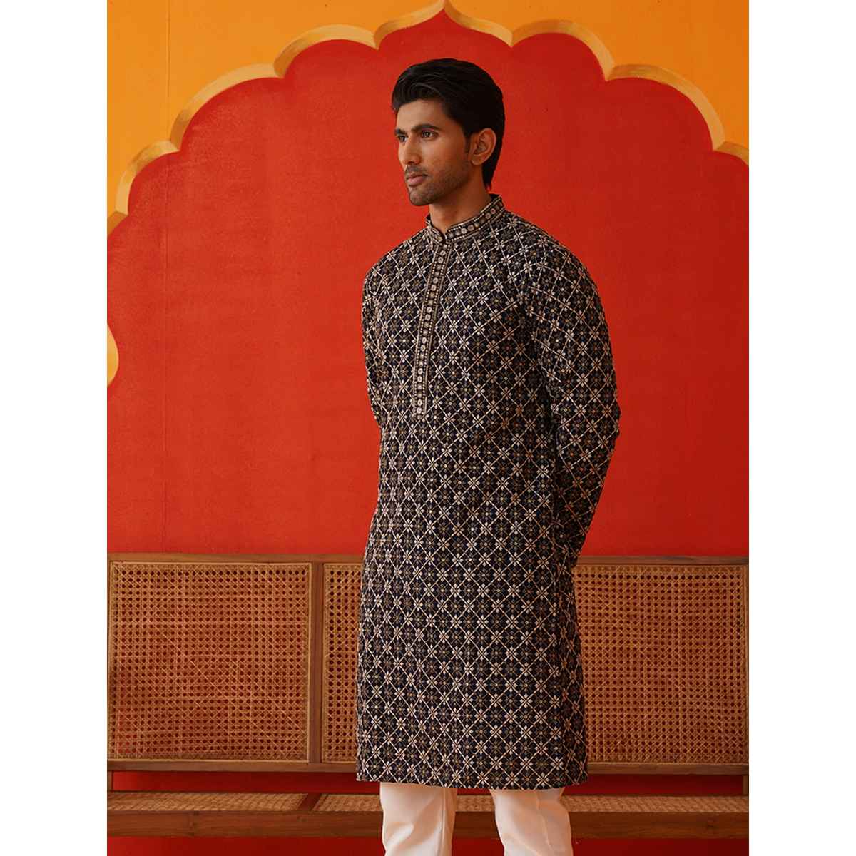 Jompers Embroidered Kurtas For Men s | KO 5127 | Navy | L