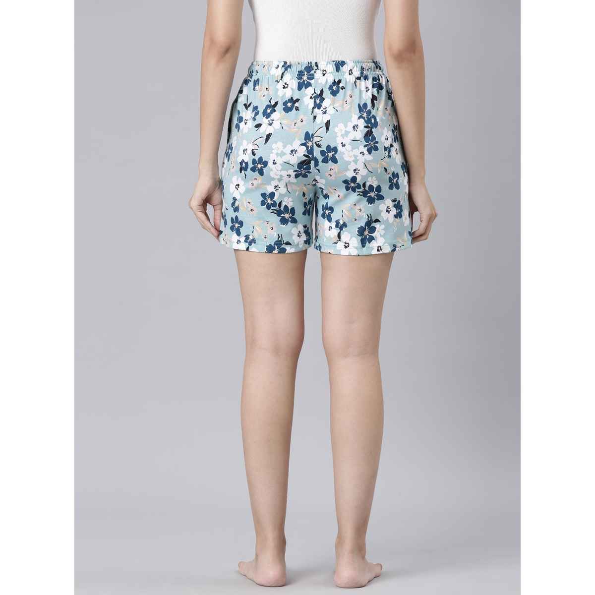 Go Colors Women's Printed Cotton Knit Lounge Shorts | Blue - XXL