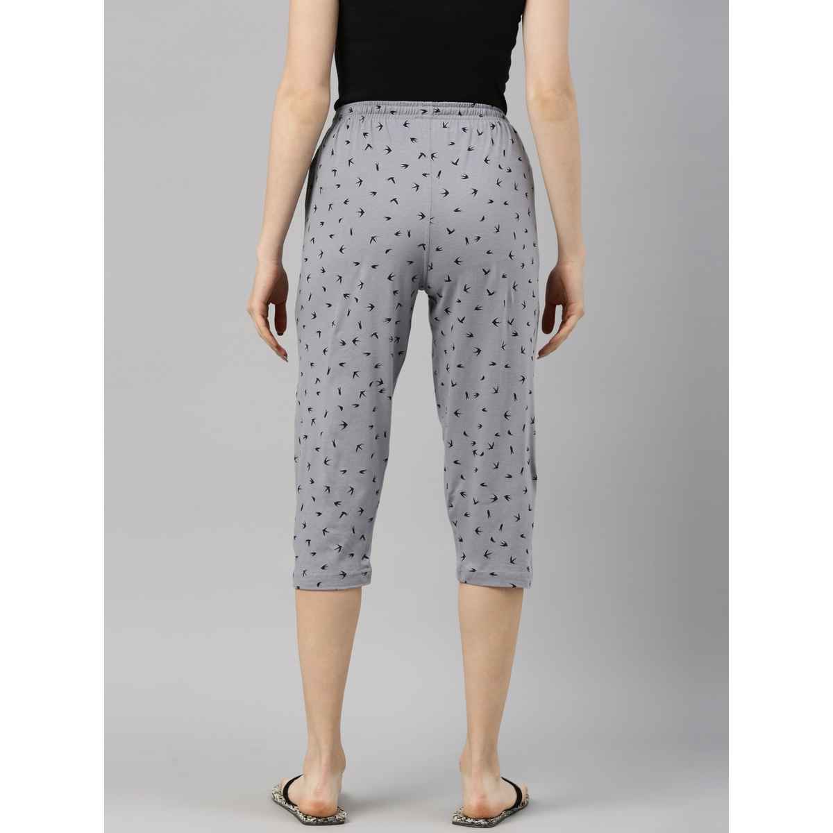 Kryptic Women s Pure Cotton Printed Capri | Grey | S