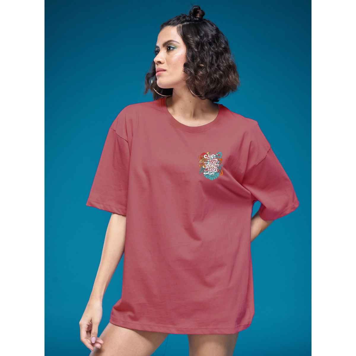 Smartees Women's Oversize Printed T-shirt | WW - 2030 | Onion Pink - XL