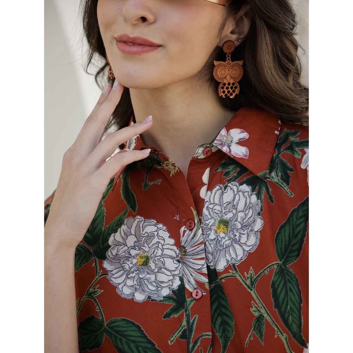 Sanskrutihomes Women Floral Printed Cotton Multicolor Shirt With Trousers Co-Ord SE-NSP-678 | L