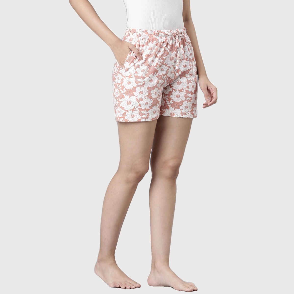 Go Colors Women's Printed Cotton Knit Lounge Shorts | Coral - XL