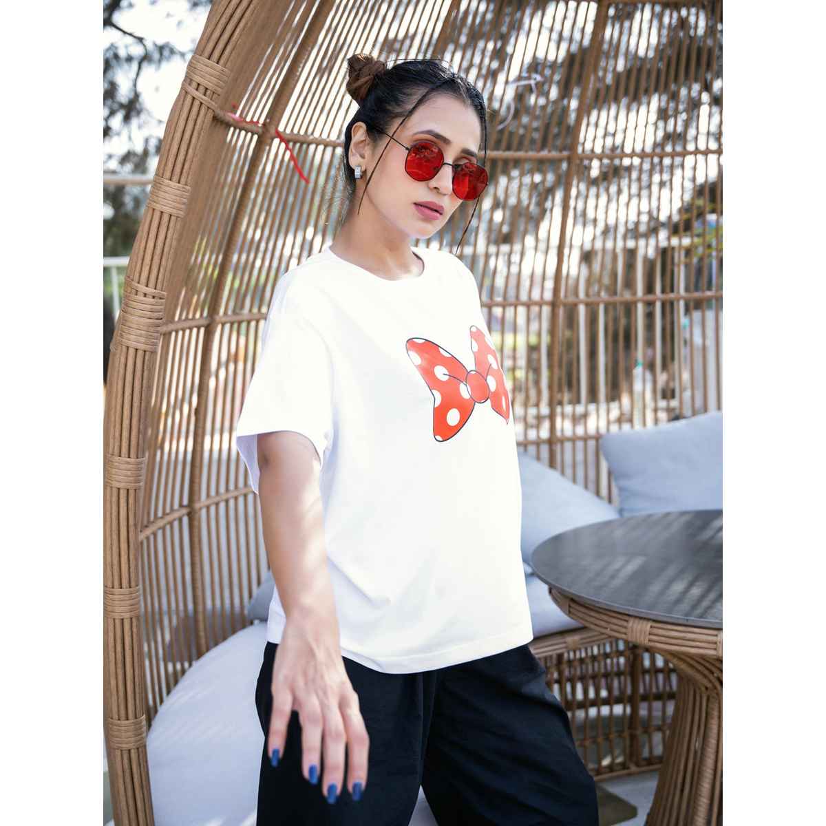 Bonorganik Women's Mini Oversize Front Print T-Shirt | Bon12125 | White | S