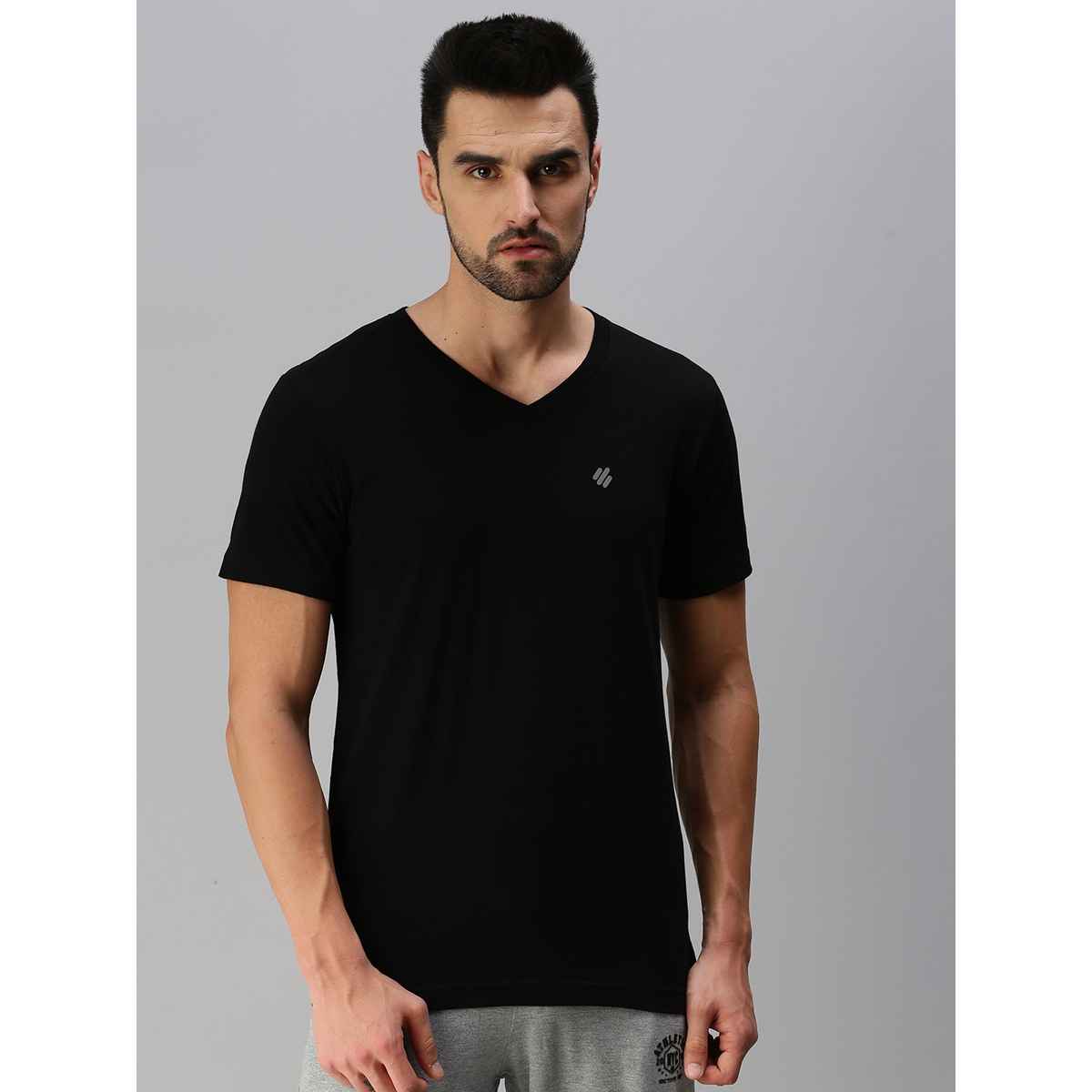 ONN Premium Men's Solid Pure Cotton V Neck T-shirts | Black | Size - L