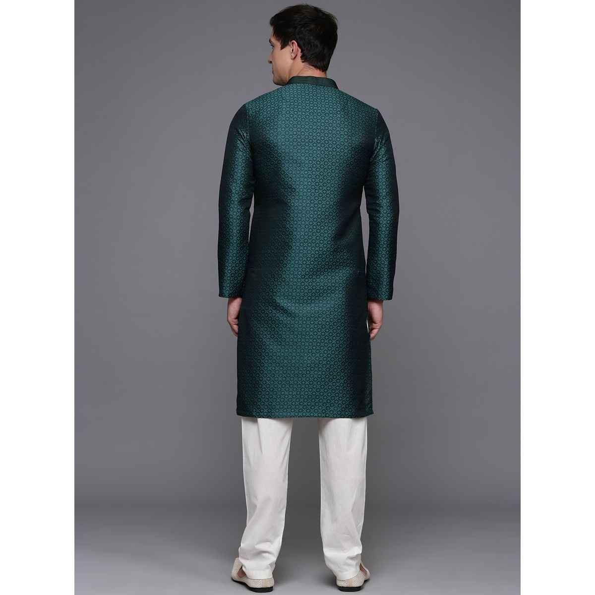 Diwas By Manyavar Green Art Silk Self Design Kurta Set | M
