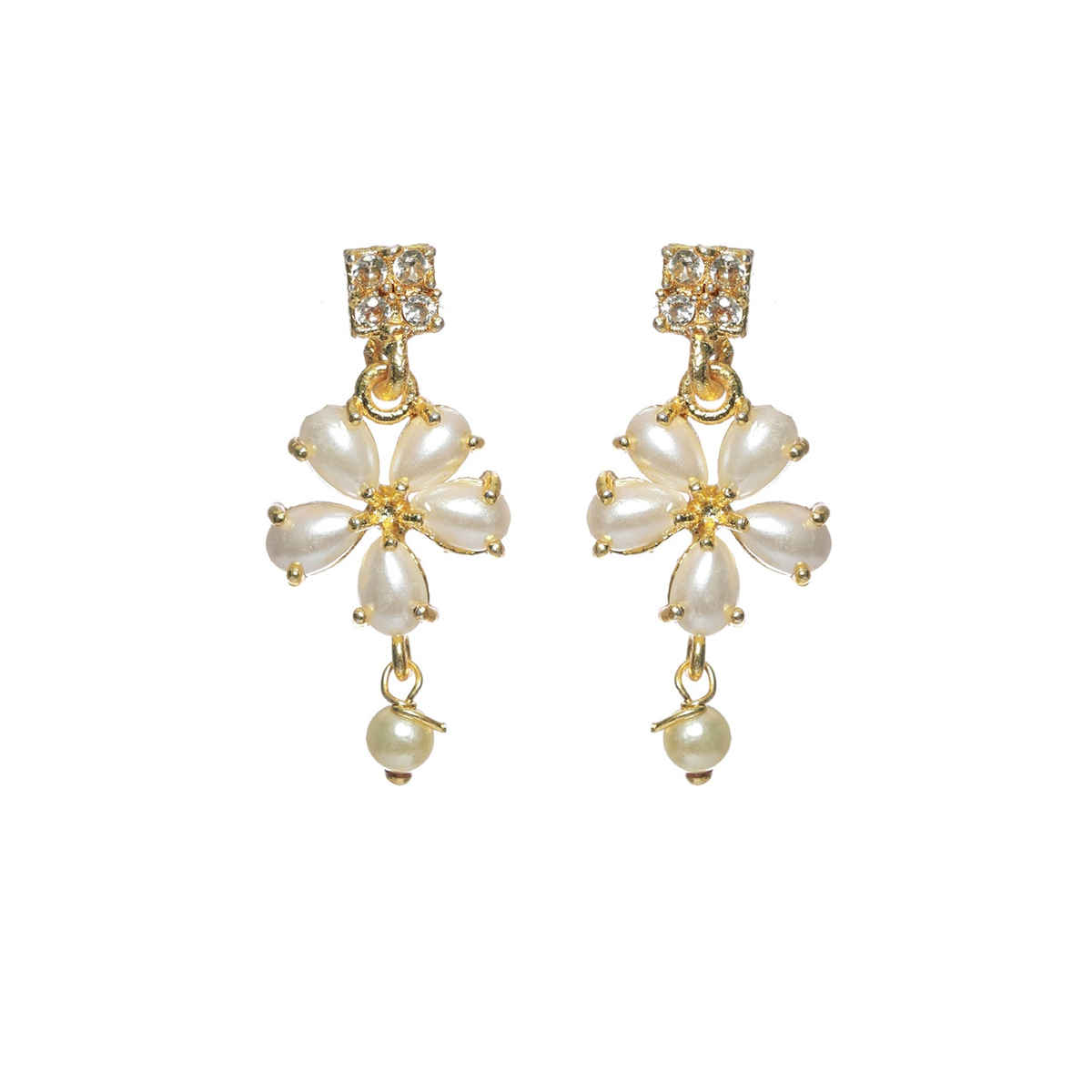 Priyaasi Gold Plated White Pearl AD - Studded Jewellery Set