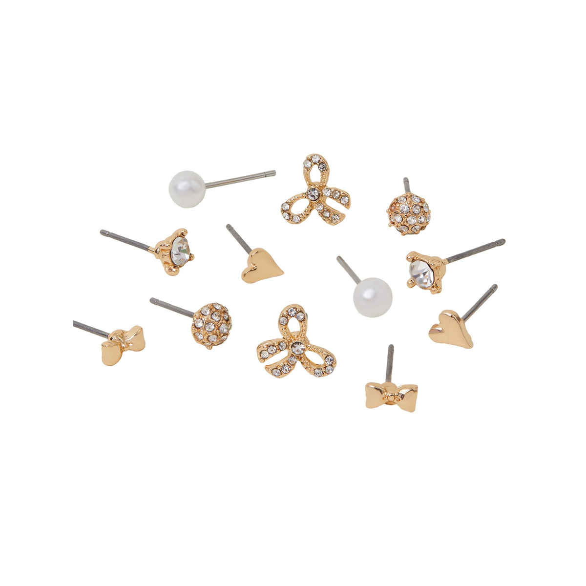 Accessorize London Women Gold Bow Stud Earring Set of 6
