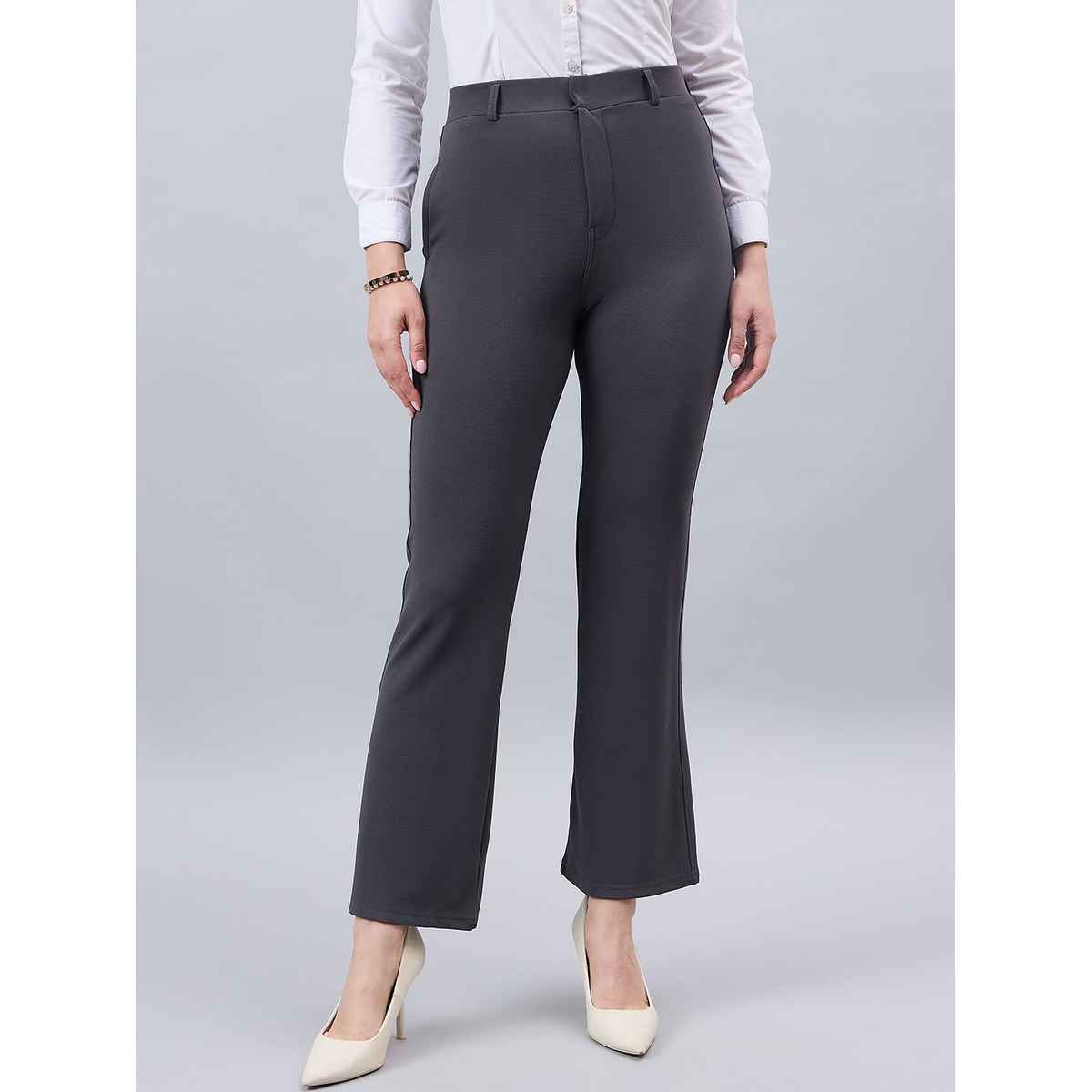 Style Quotient Women Self Design Polyester Formal Trouser | 34 | SS24SQSHAVA - Grey