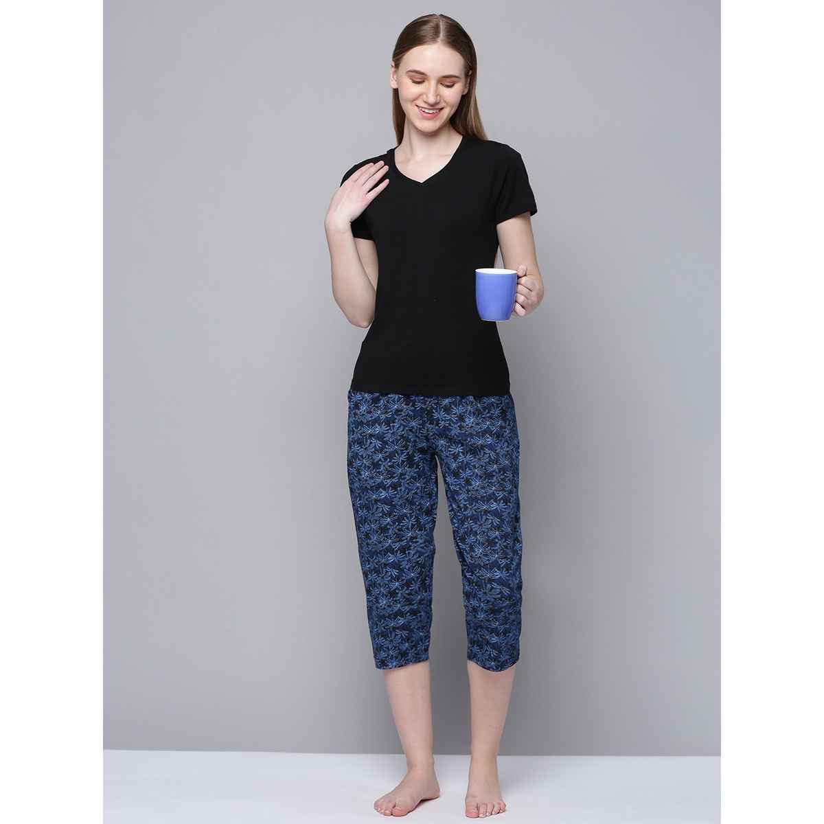 Kryptic Women's Pure Cotton Printed Capri | Blue - XL