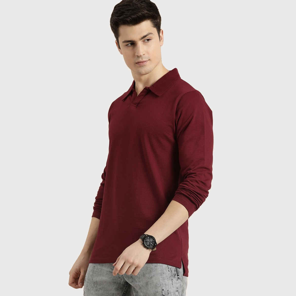 Dillinger Men's Polo Collar Pure Cotton Long Sleeve T-shirt | Maroon - M