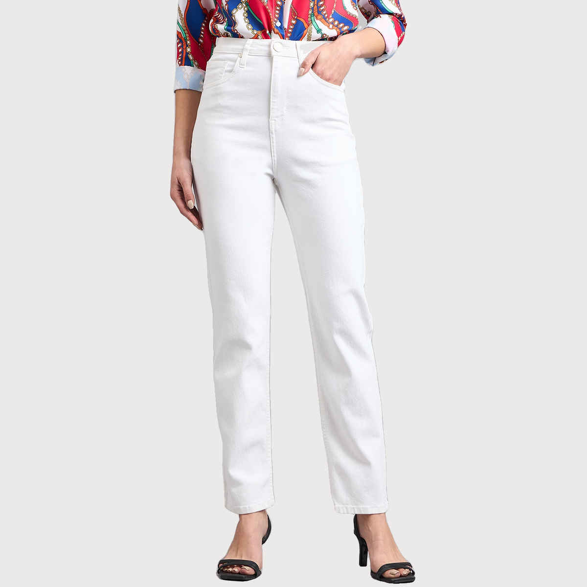 Style Quotient Women Straight Fit High Rise Stretchable Jeans | 28 | SS24SQJOPLIN - White
