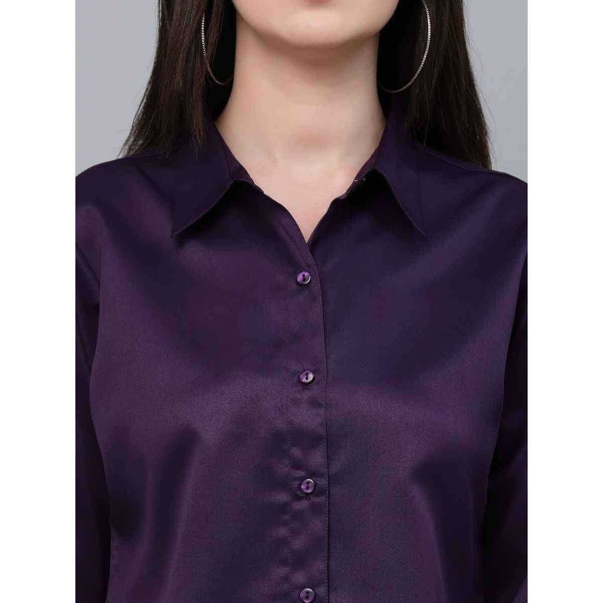 Style Quotient Women Solid Wine Satin Casual Shirt | S | SS23SQARTHASAT - Wine