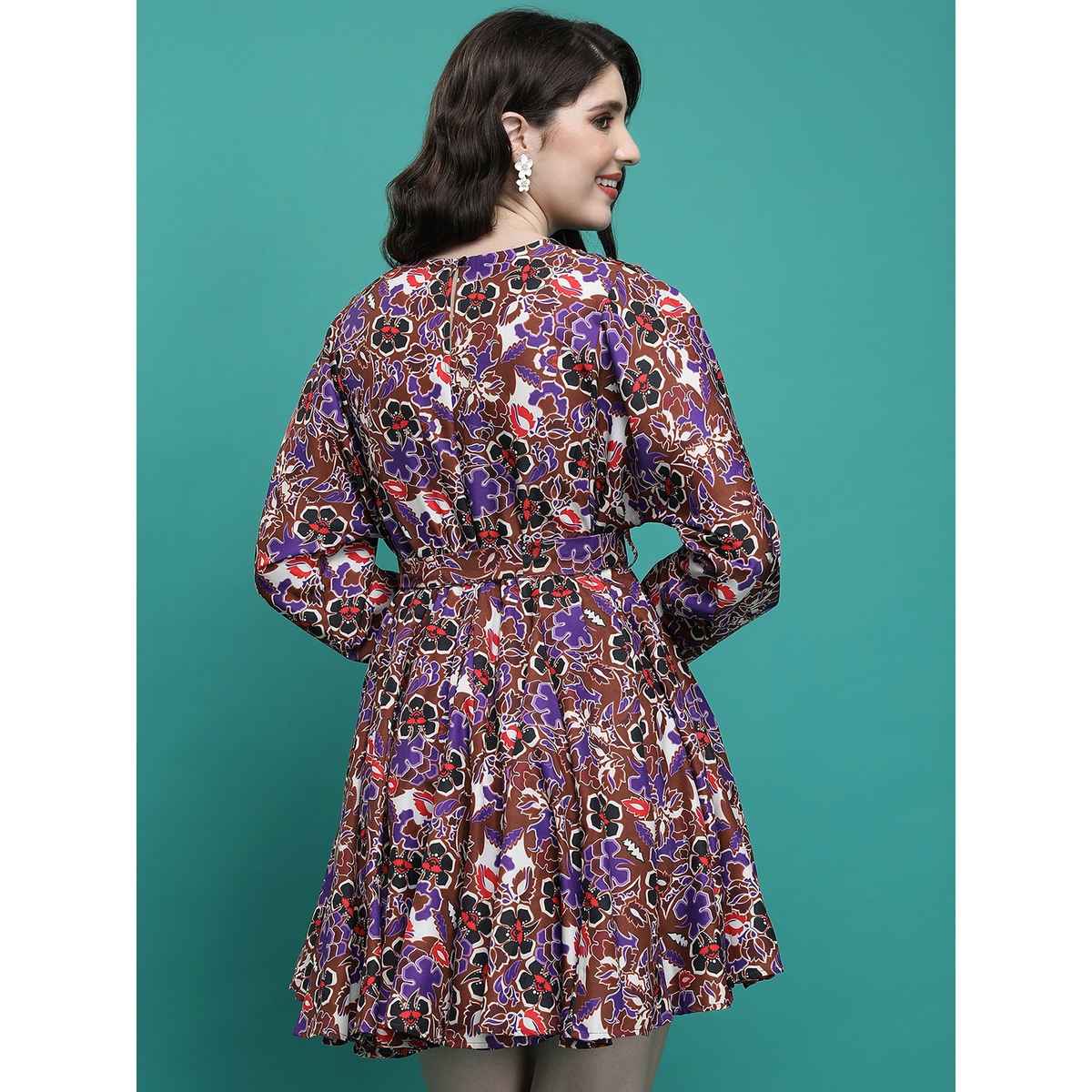 Ketch Women's Floral Printed Tie-Up Fit & Flare Dress | Multicolor - M