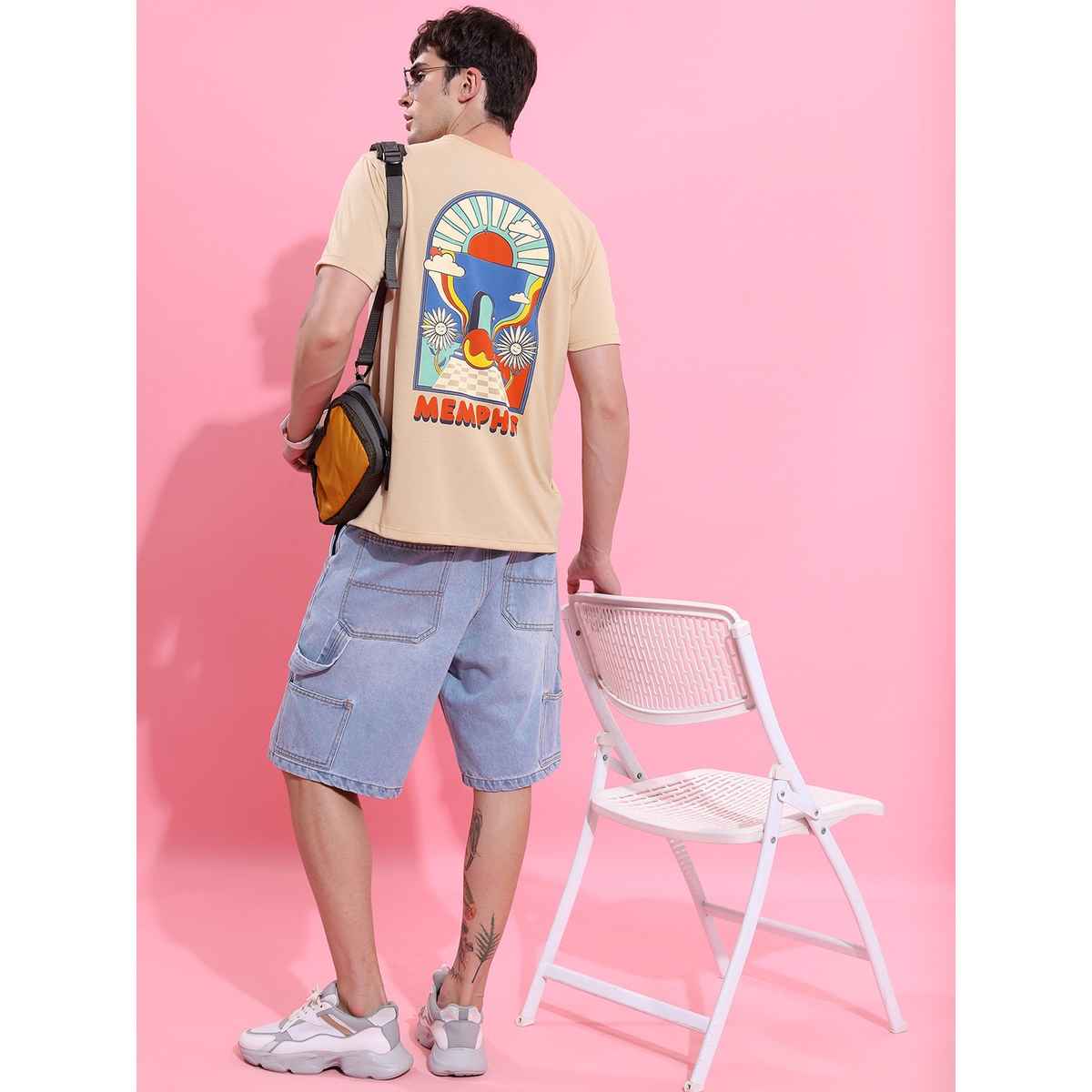 Ketch Men s Beige Printed Relaxed Fit T-shirt | L