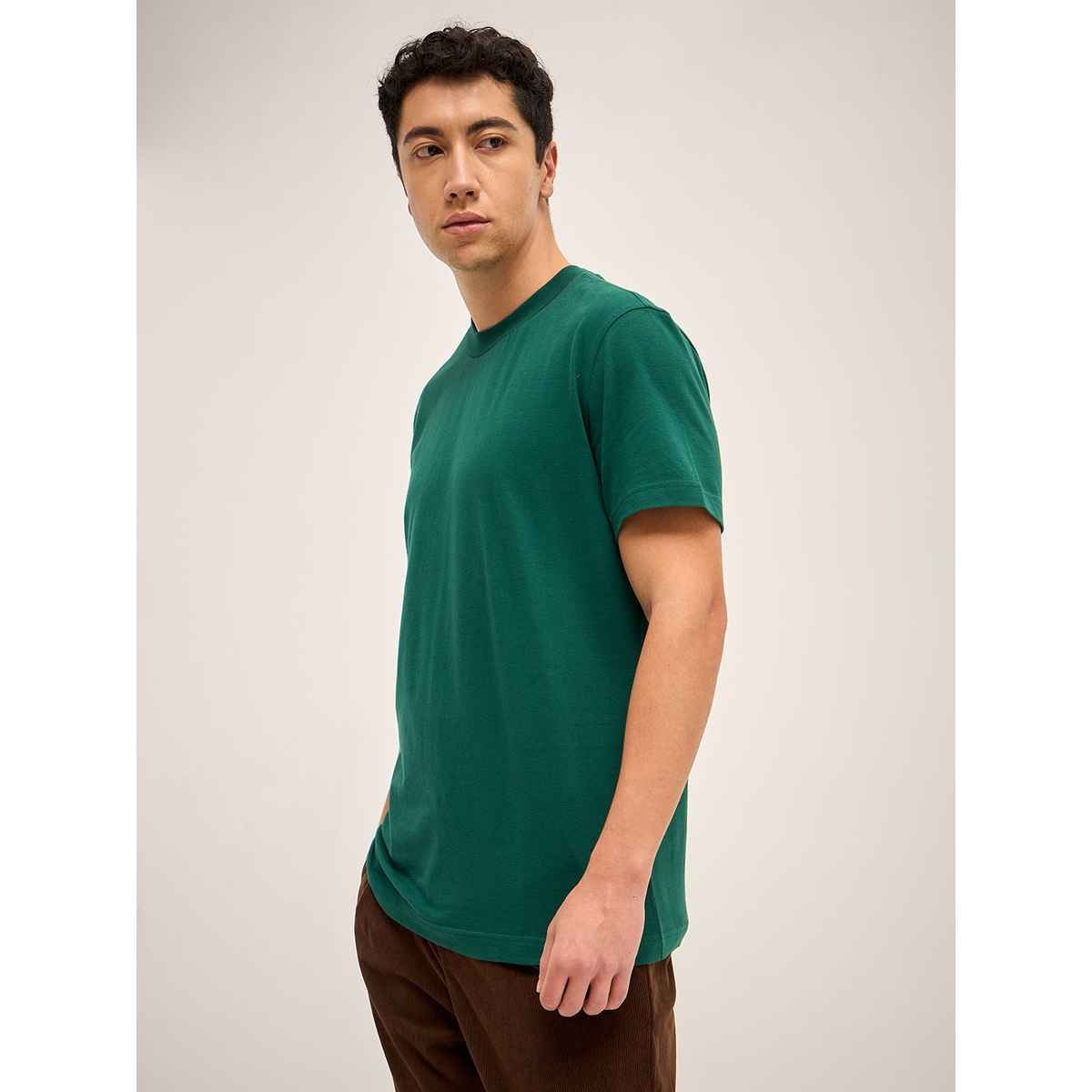 The Bear House Men Relax Fit Solid T-shirt - Grelaro | Bottle Green | S