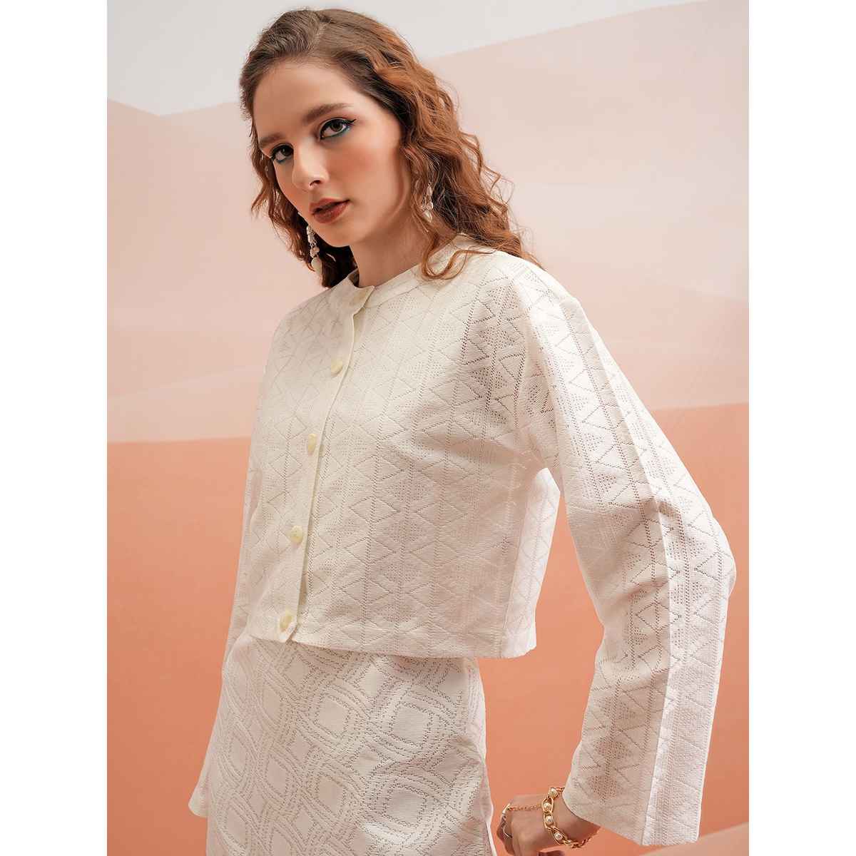 Tokyo Talkies Women's Self Design Regular Shirt Style Top | White - XL