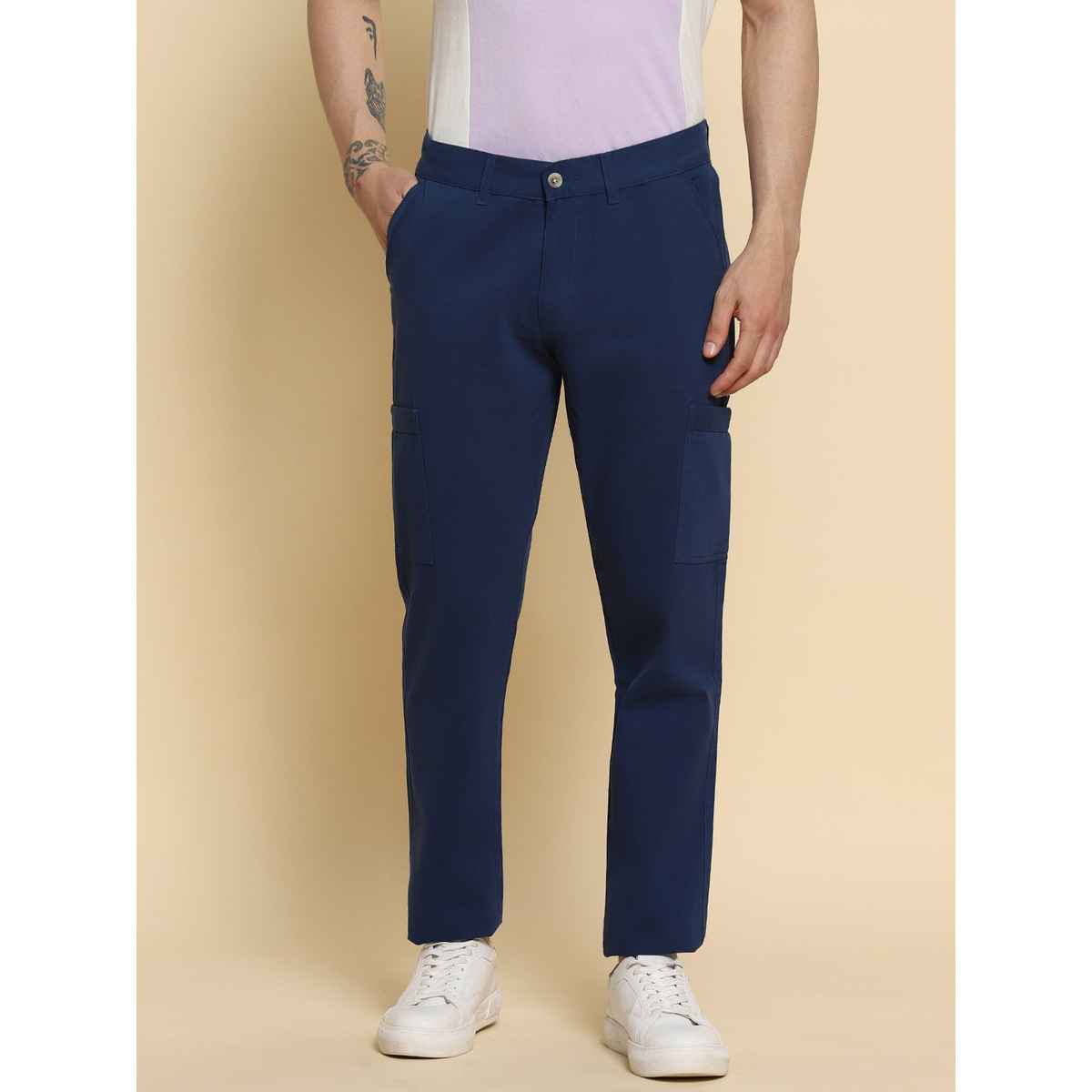 Dennis Lingo Men's Mid Rise Plain Casual Cargos Trousers | DLMWTS23012 NV-28 | Navy | 28