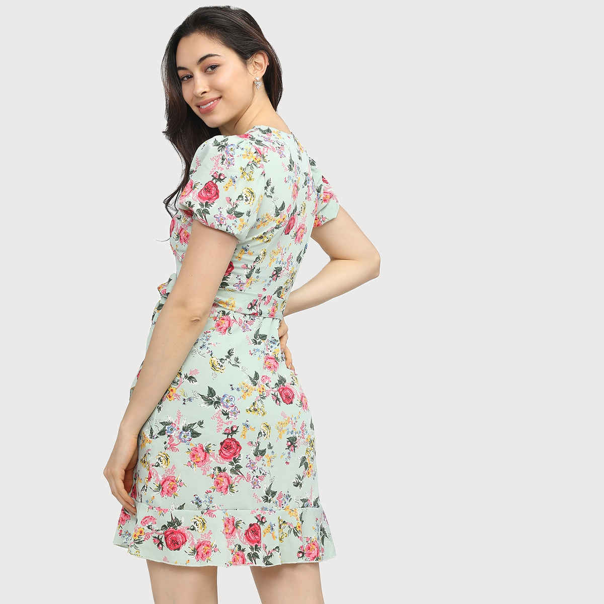 Tokyo Talkies Women's Floral V-neck Wrap Dress | Multicolour - L