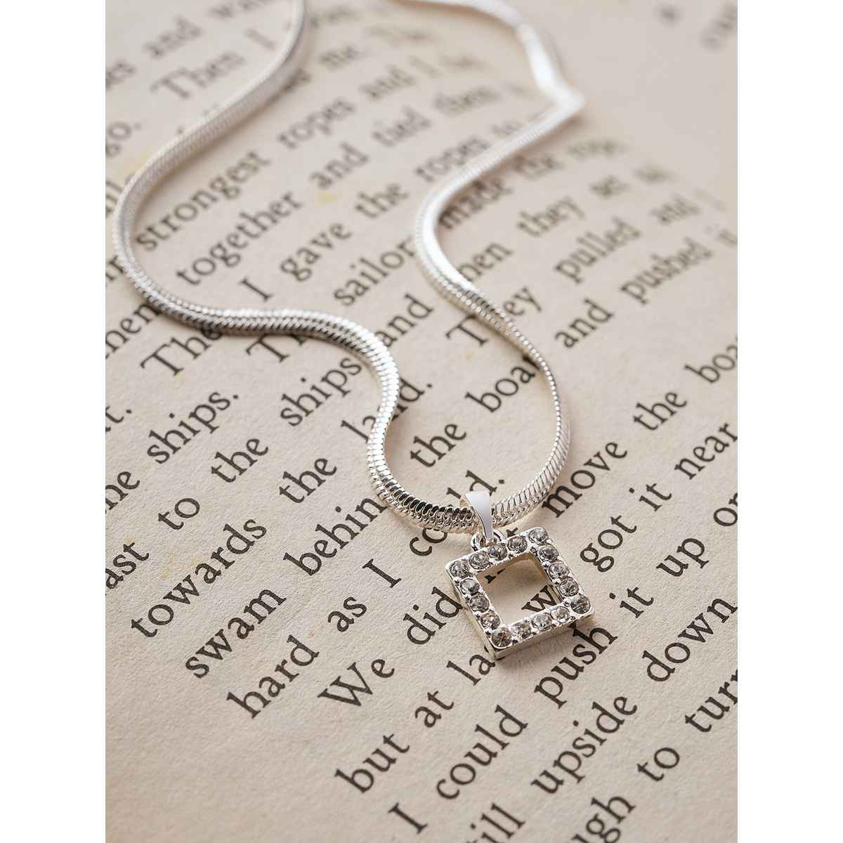 Accessorize London Women's Silver Snake Chain Crystal Square Pendant - Silver