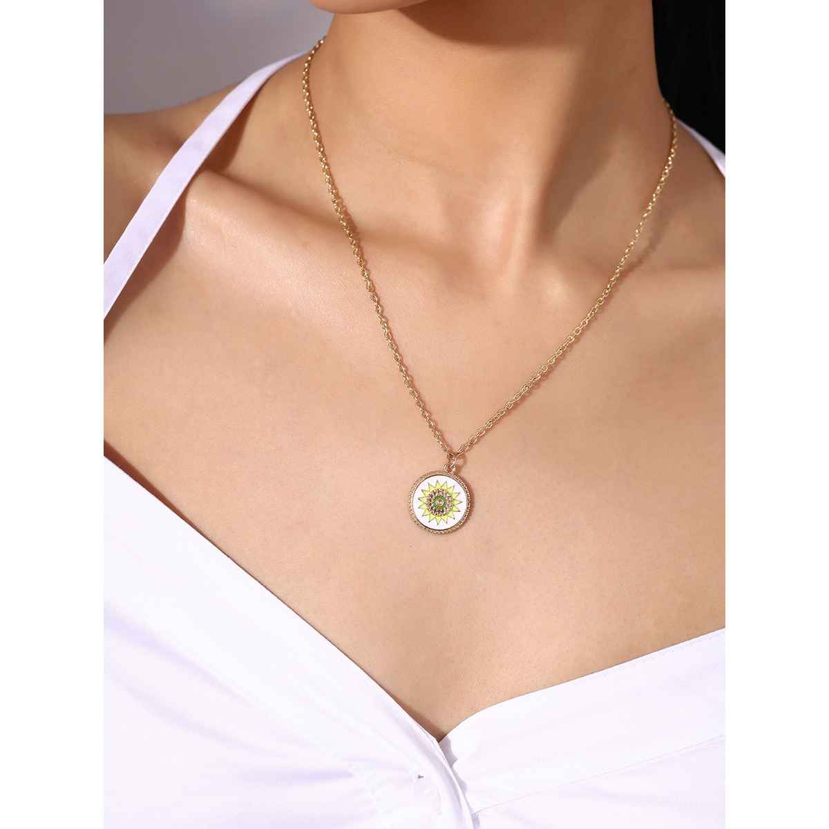 Priyaasi Gold Plated Circular Flower Pendant With Chain