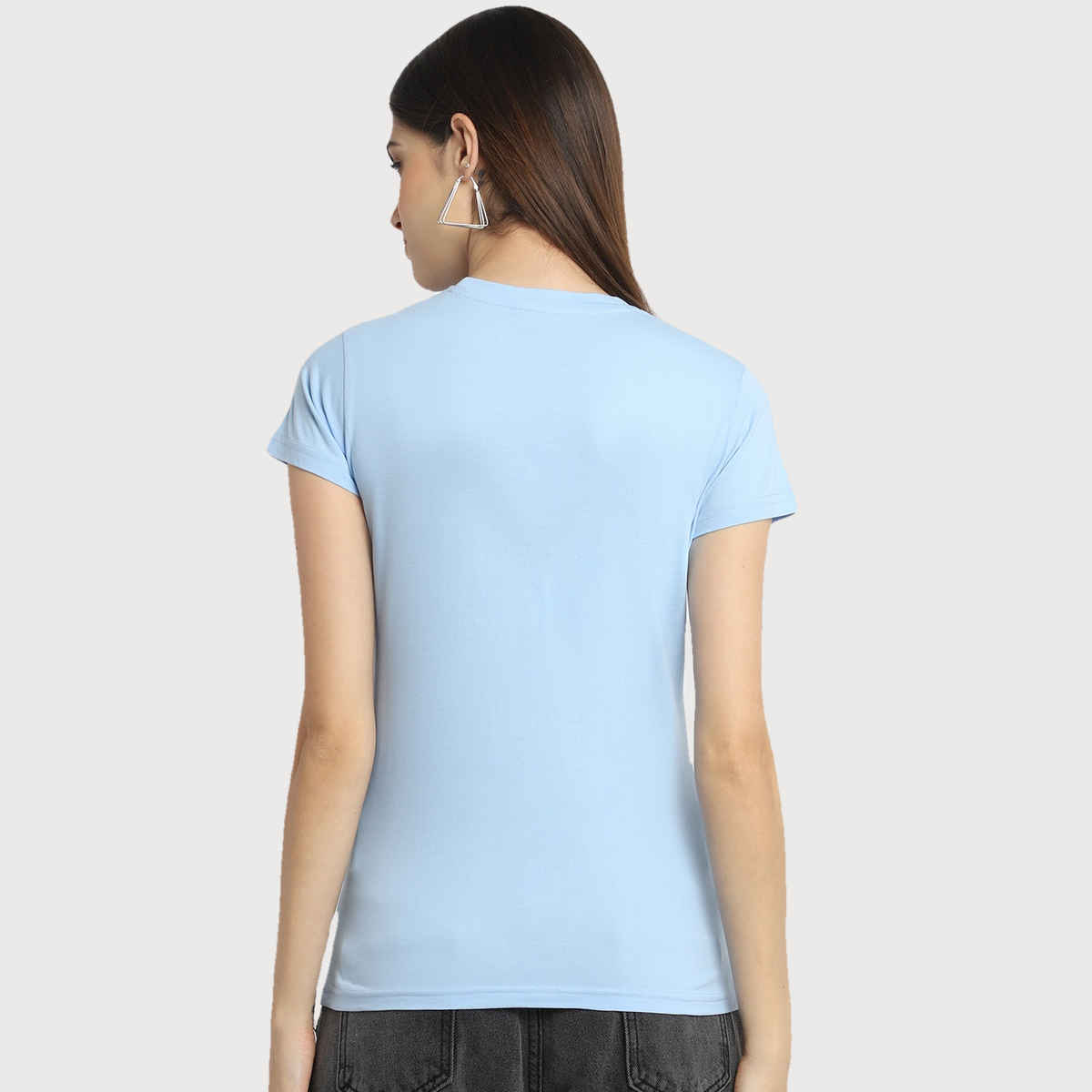 Fabflee Women Regular Cotton Printed Round Neck Tshirt | Aqua Blue | FAB-WT-41 | M
