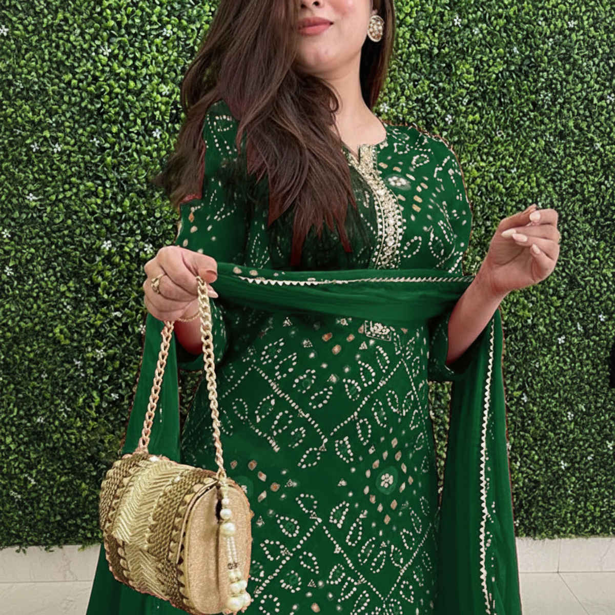 GoSriKi Women's Rayon Blend Straight Printed Kurta with Pant & Dupatta | TURAE | Green - L