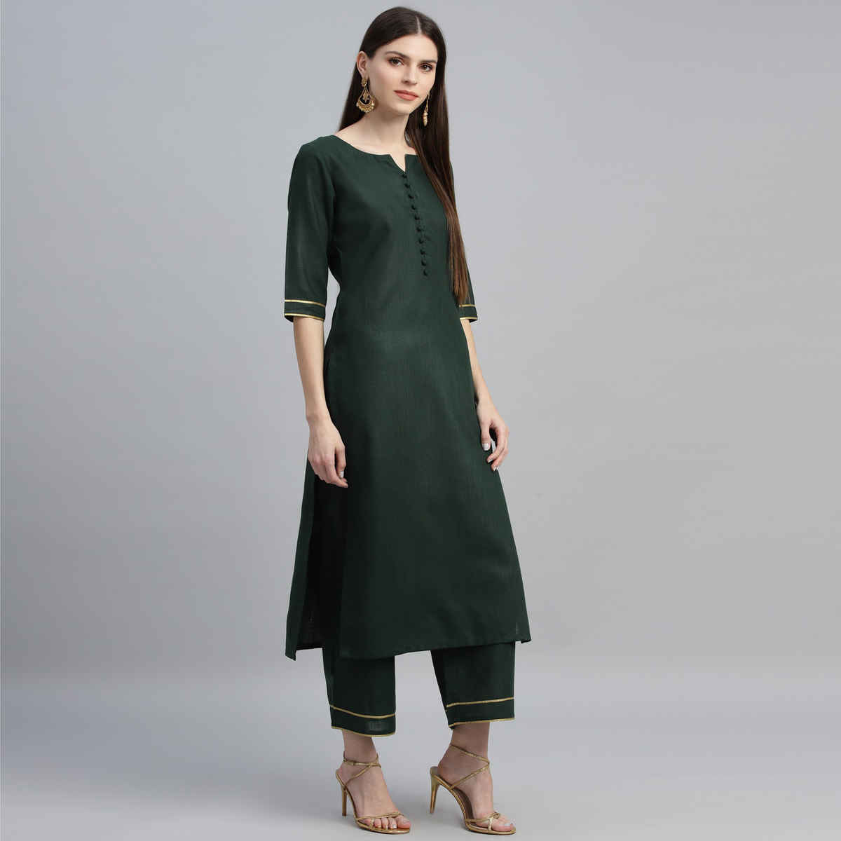 Libas Women Green Solid Straight Kurta And Green Solid Palazzo With Green Dupatta - 6871L