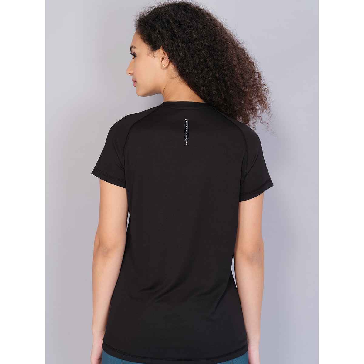 Technosport Women's Solid Slim Fit Round Neck Sports T-shirt With Techno Cool | Black | M