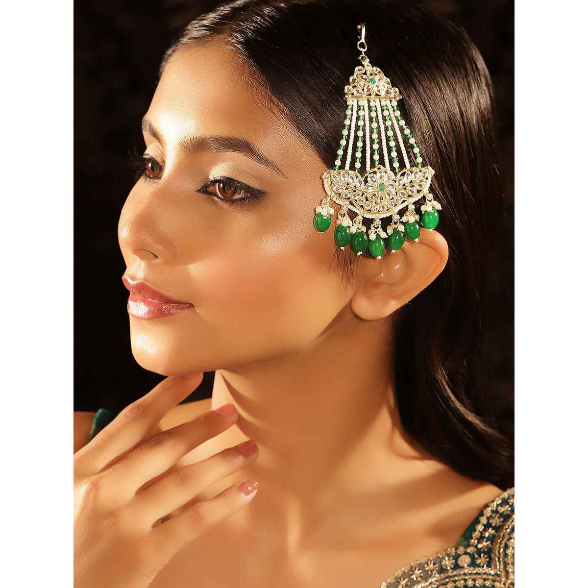 Priyaasi Gold Plated Kundan Studded Jhumar Passa Head Jewellery