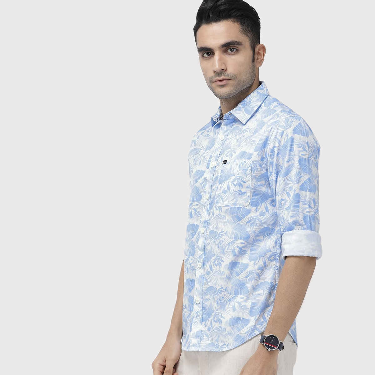 The Indian Garage Co Men's Slim Fit Abstract Print Casual Shirt | Blue - XL