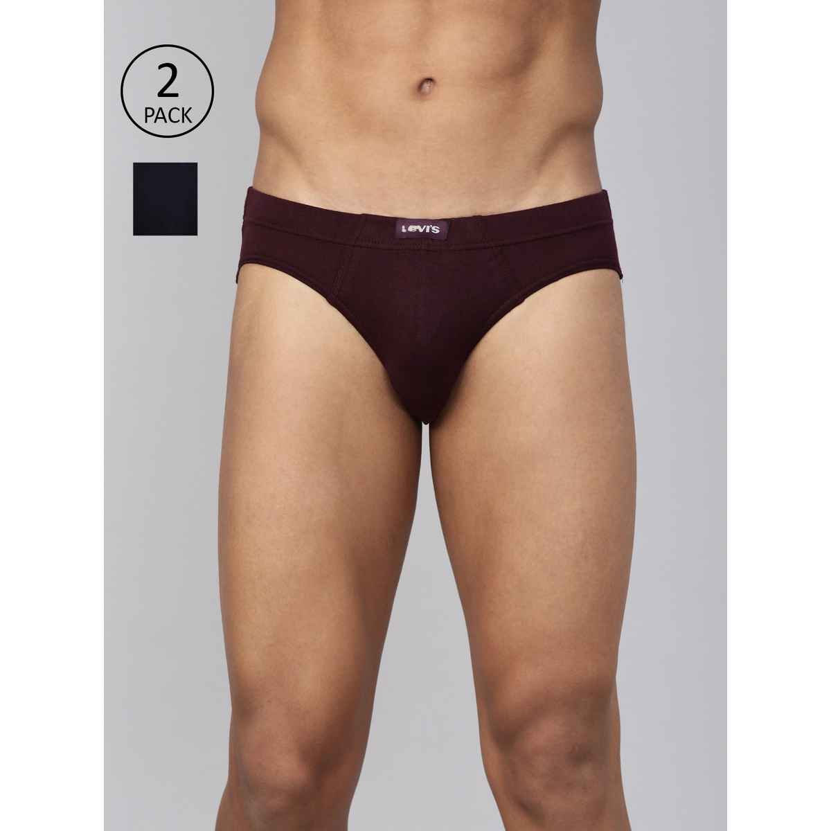 Levi's Innerwear Men's Solid Pure Cotton Brief | Navy and Wine - M