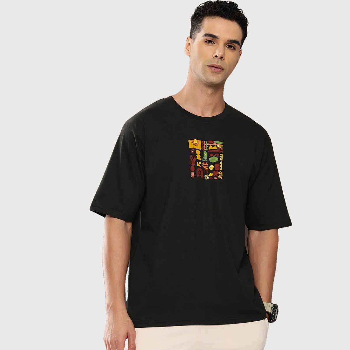 Dillinger Men's T-shirt Oversized Drop-Shoulder Printed Graphic Pure Cotton | Black - M