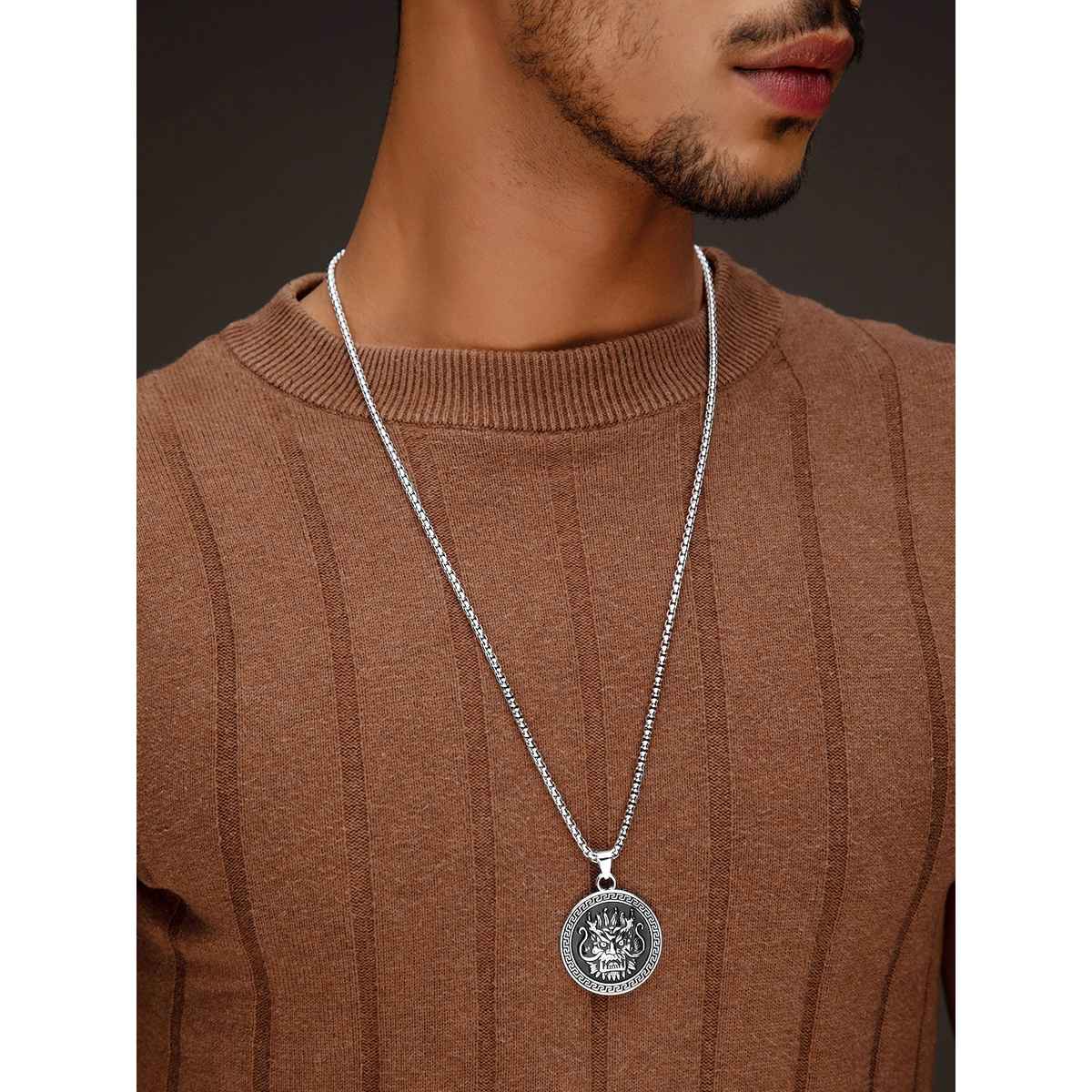Rubans The Lifestyle Co Men Silver-Plated Black Tribal Chain