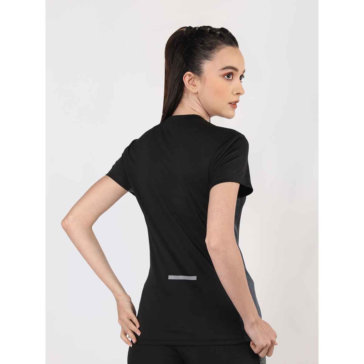 Chkokko Women's Round Neck Dry Fit Gym Sports T-shirt | Black - M