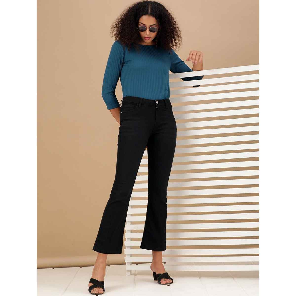 Freehand Women's Solid Black Bootcut Denim Jeans | Black - 32