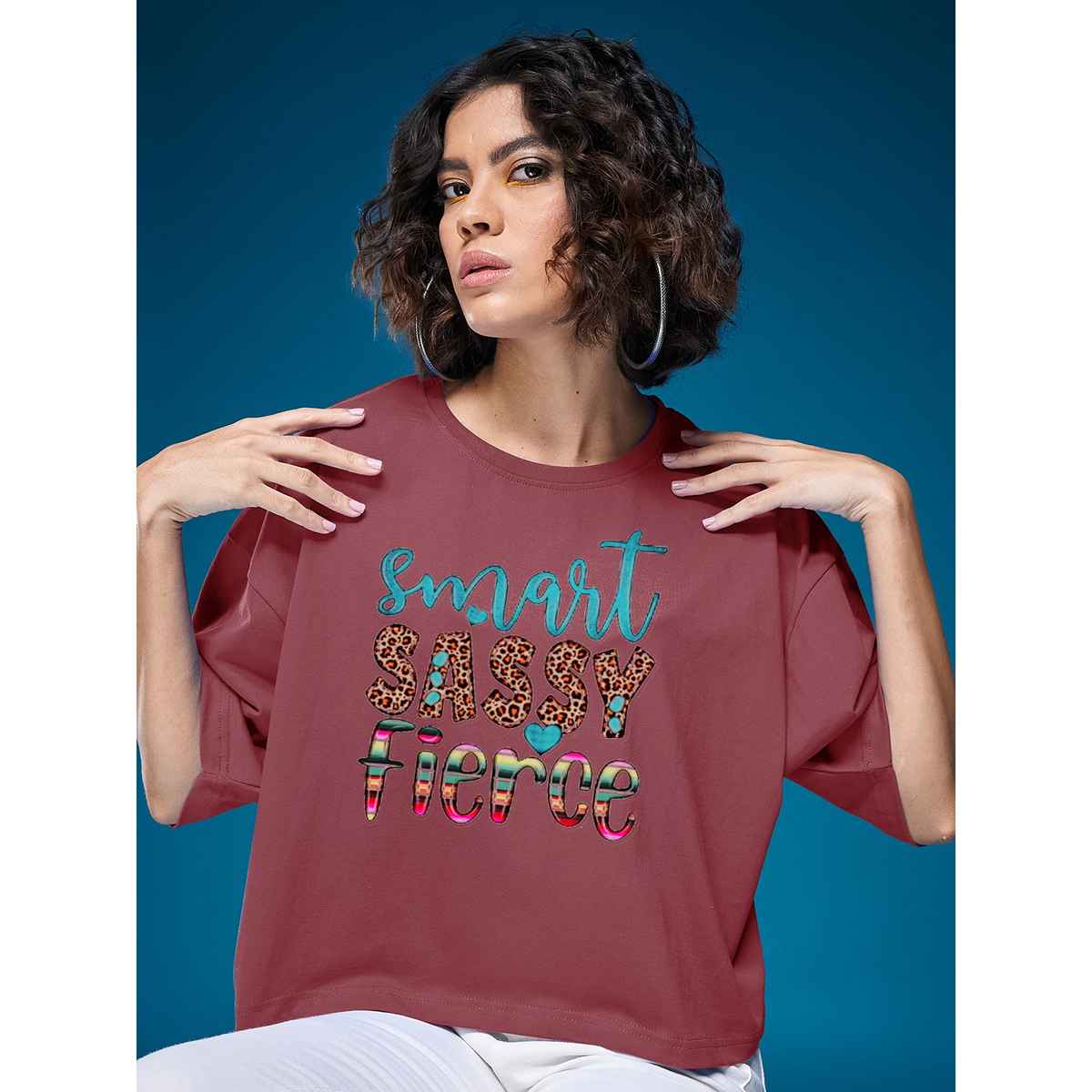 Smartees Womens Oversize Printed T-shirt | WW - Boxy - 3005 | Onion Pink - S