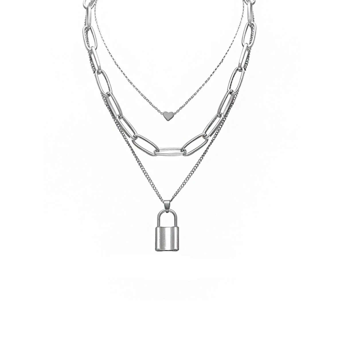 Yellow Chimes Silver-Plated Multi Layered Key Chain Heart Charm Necklace