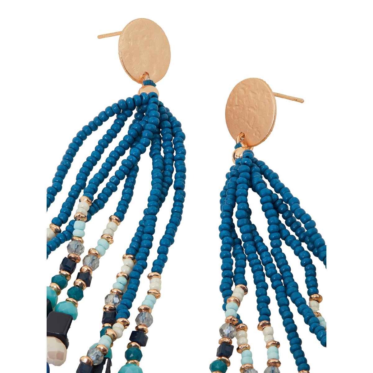 Accessorize London Women's Blue Long Beaded Tassel Earrings - Blue
