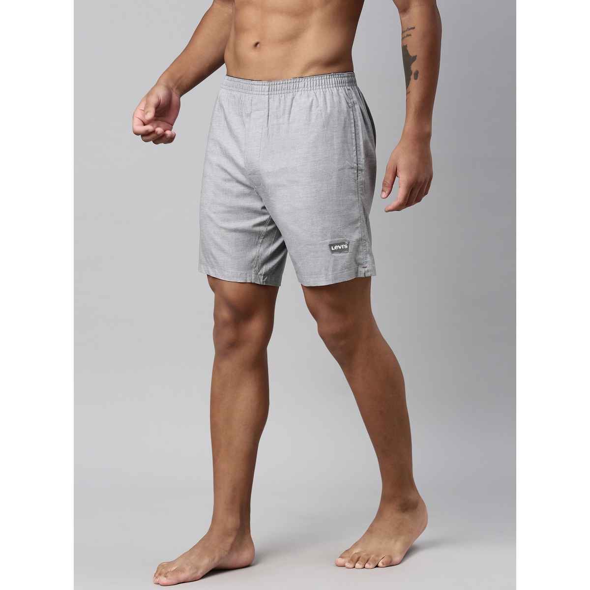 Levi's Men Solid Cotton Woven Soft Natural Hand Feel Boxer Shorts | Side Pocket | Grey Melange - M