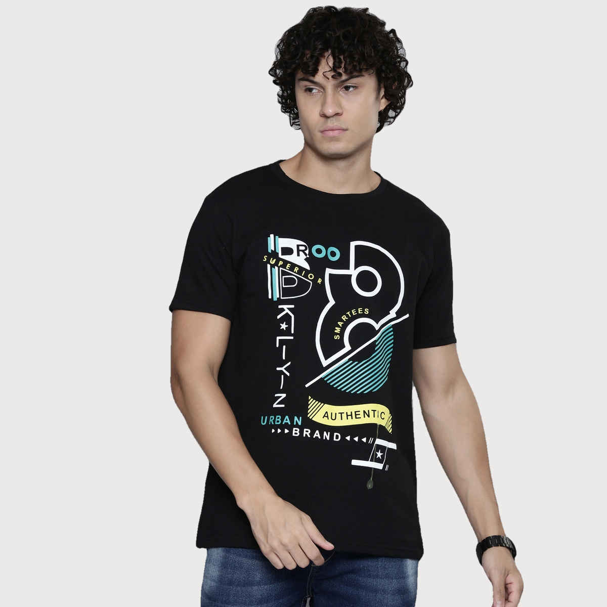 Smartees Mens Regular Fit Printed T-shirt | ST - Brooklyn8 | Black - L