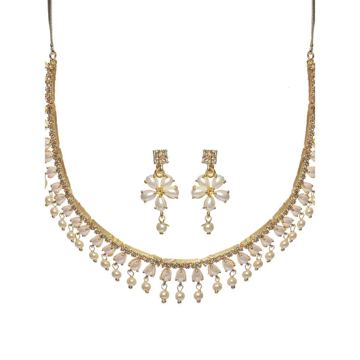 Priyaasi Gold Plated White Pearl AD - Studded Jewellery Set