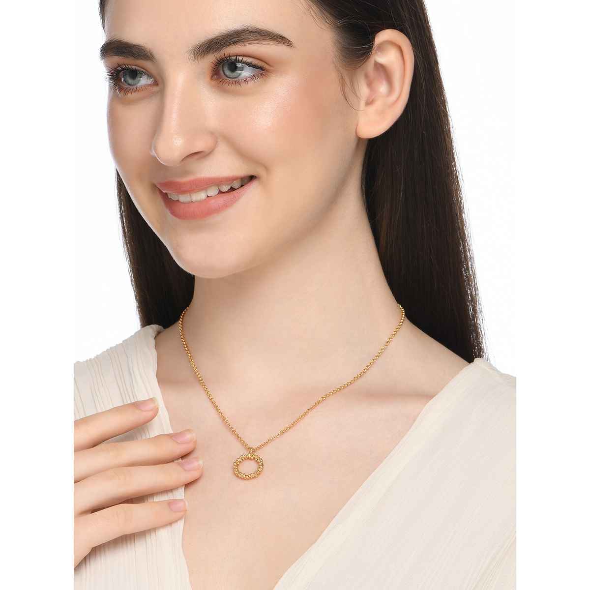 Real Gold Plated Z Bobble Circle Pendant Necklace - Gold