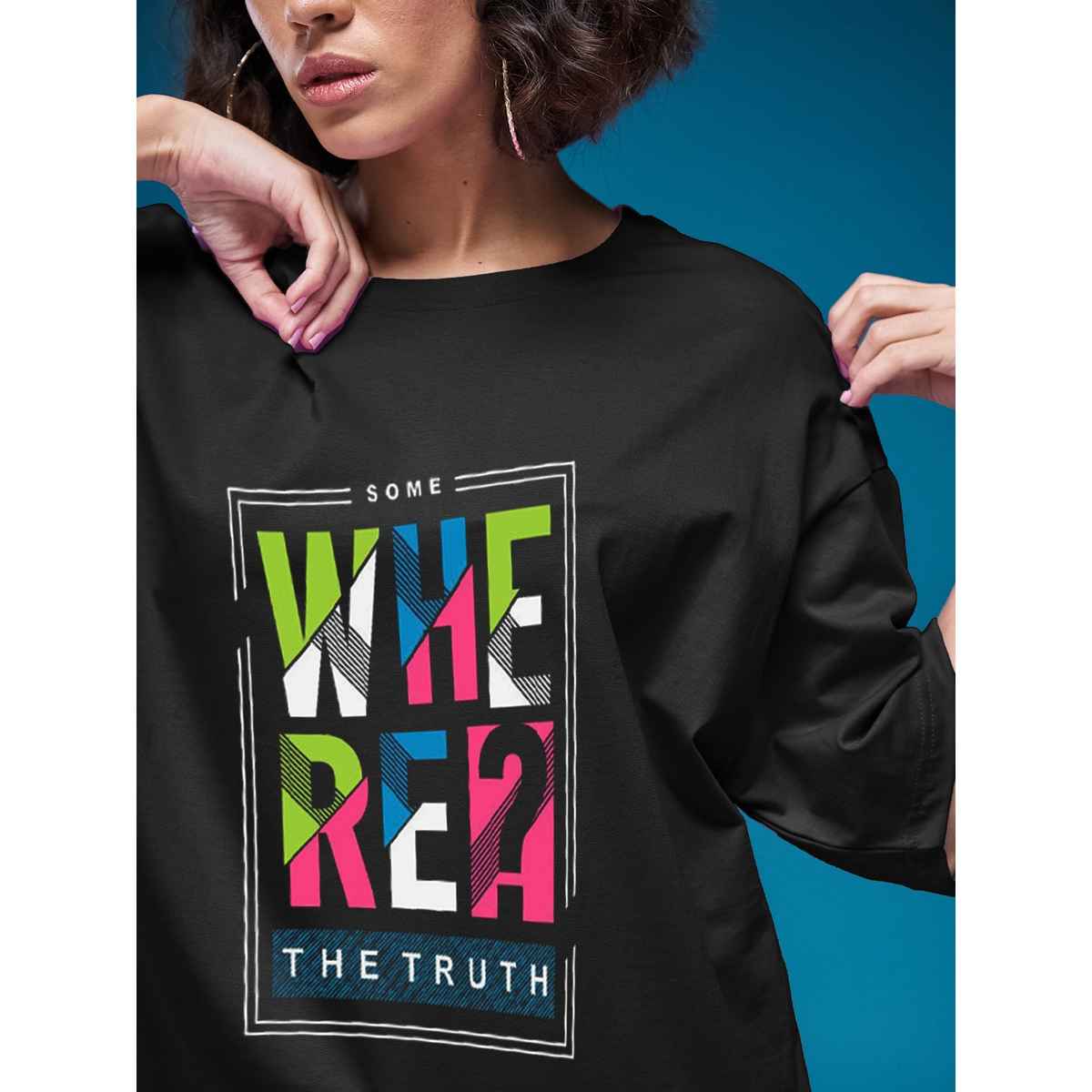 Smartees Womens Oversize Printed T-shirt | WW - 2044 | Black | S